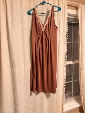 Lace-Trim Sleeveless slip dress  in Rusty Taupe